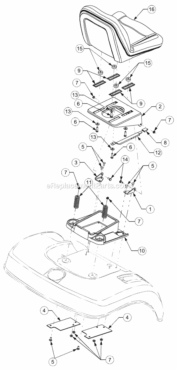 Seat And Support Diagram and Parts List for GT2521-48 13A-278M710 Cub Cadet Lawn Tractor